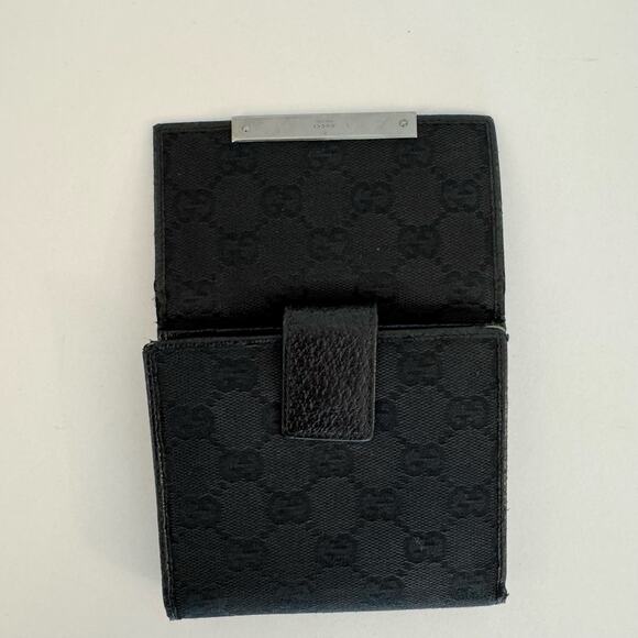 Gucci Double Sided Canvas GG Logo Leather Trim Bifold Wallet Black - Picture 9 of 15
